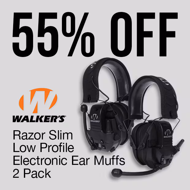 Walker's Razor Slim Low Profile Electronic Ear Muffs Black with Free Walkie Talkie 2PK