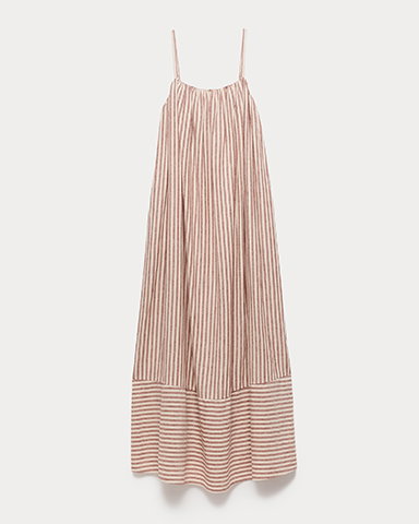 Brown Mix Linen Rich Striped Maxi Slip Dress