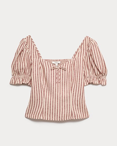 Brown Mix Linen Rich Printed Sweetheart Neck Top