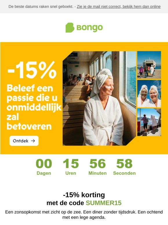 Je -15% eindigt binnenkort. Gebruik het nu!