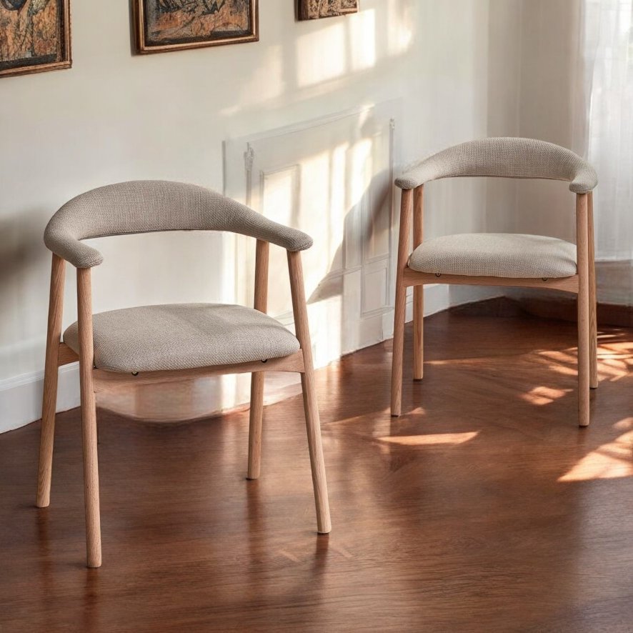 Image of Albi Dining Chair - Beige / Oiled Oak Legs (Set of 2)