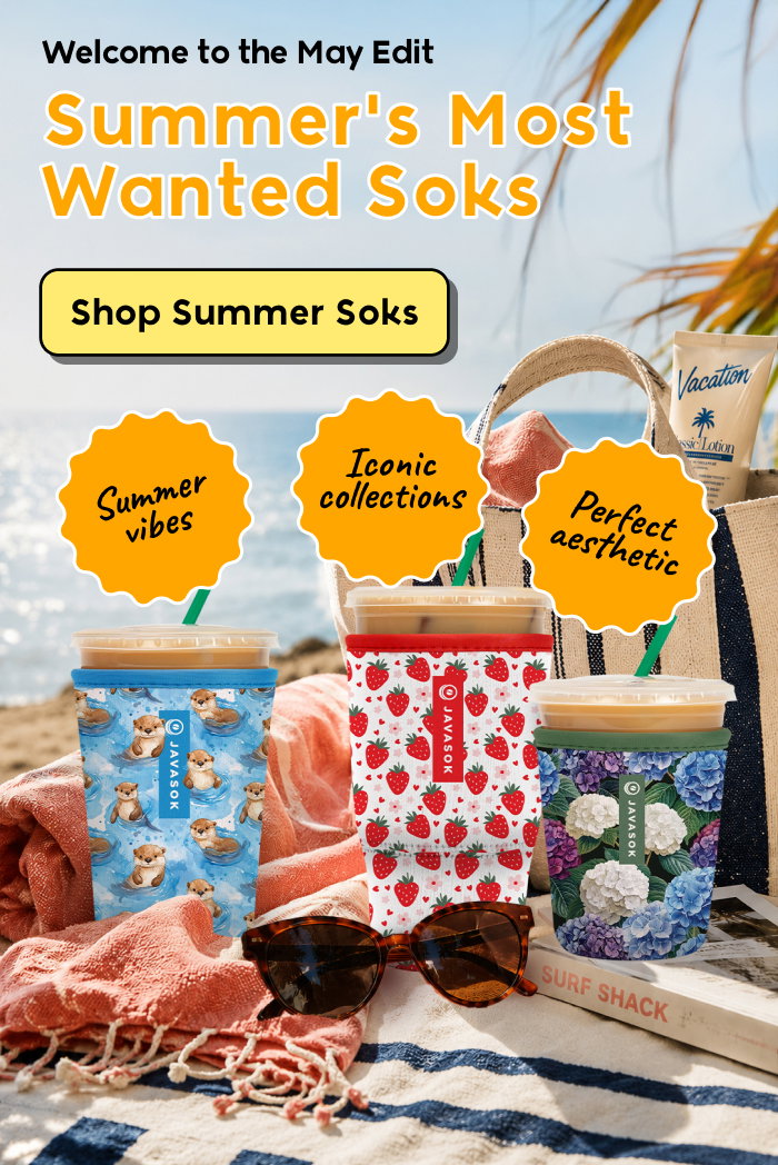 Summer beach with colorful Soks tumblers and accessories.