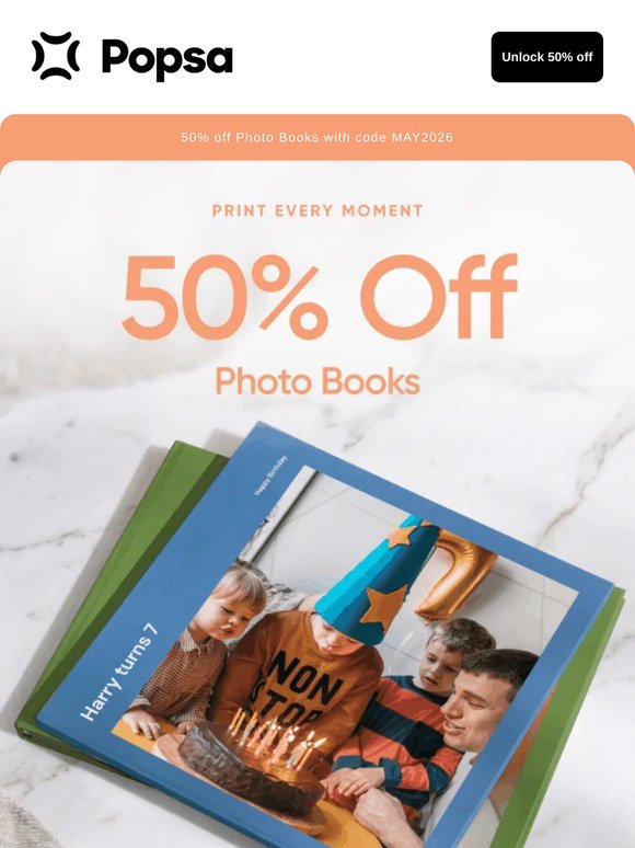 50% off starts now