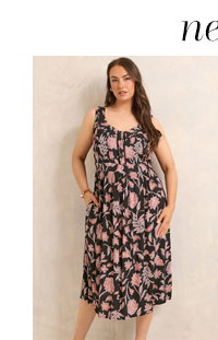 EVANS Curve Rust Brown Botanical Print Sundress
