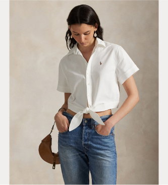 Camisa de algodón Cotton Oxford con lazada blanco