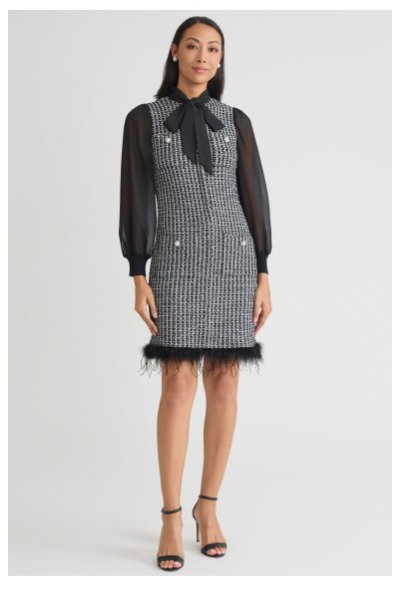 Mixed-Media Tweed Knit Sheath Dress
