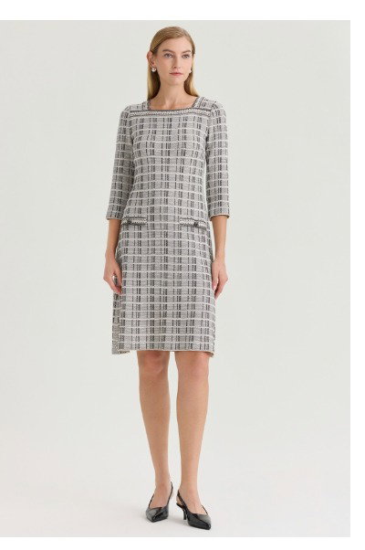 A-Line Contrast Stitch Tweed Knit Dress