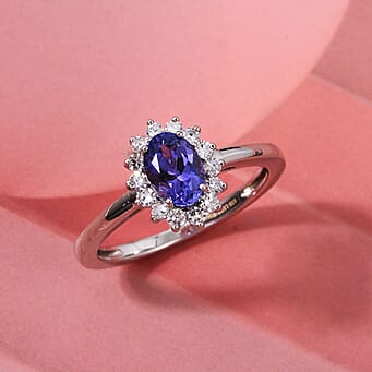 AAA Tanzanite, Lab Grown Diamond Halo Ring