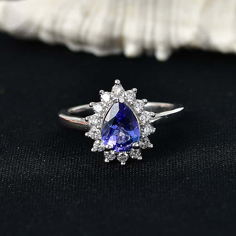 Luxuriant Tanzanite & SI-G-H Lab Grown Diamond Sunburst Halo Ring