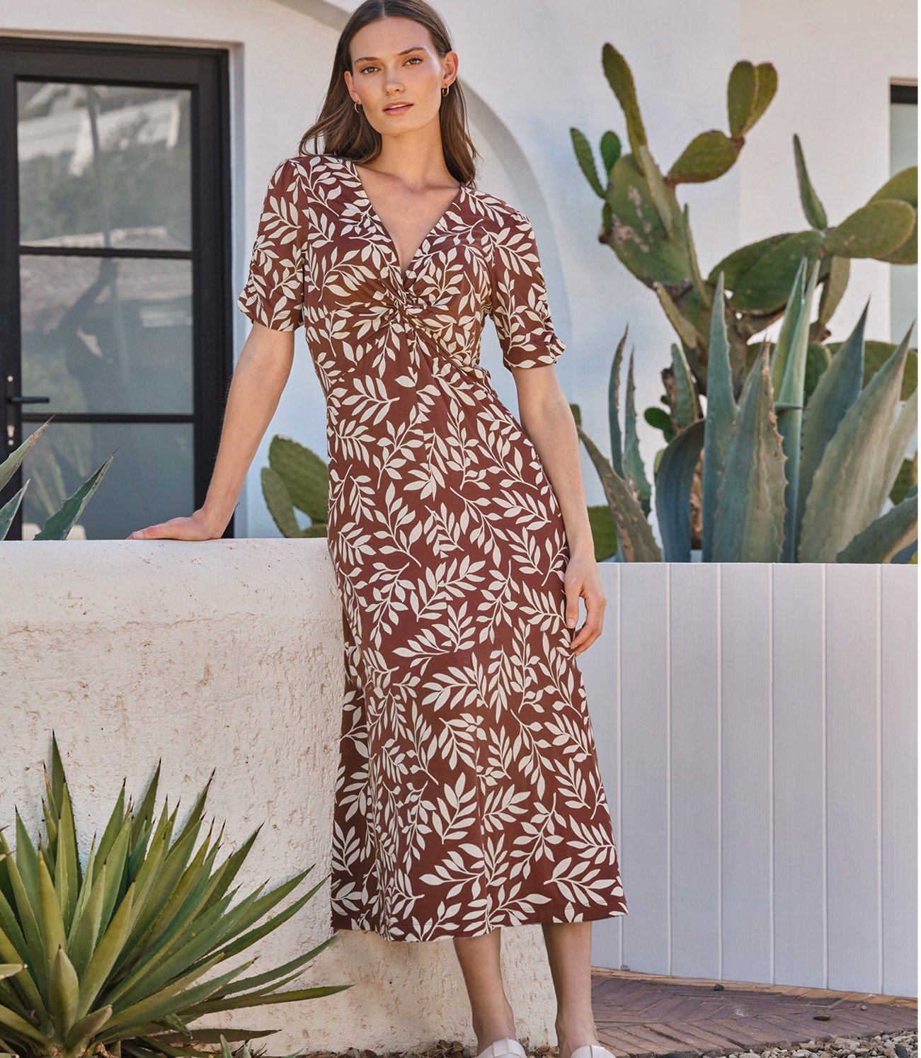 Leaf Print Jersey Dress
