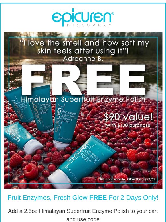 "My skin looks and feels softer and younger" Kirstan H. FREE...Himalayan Superfruit Enzyme Polish 😊