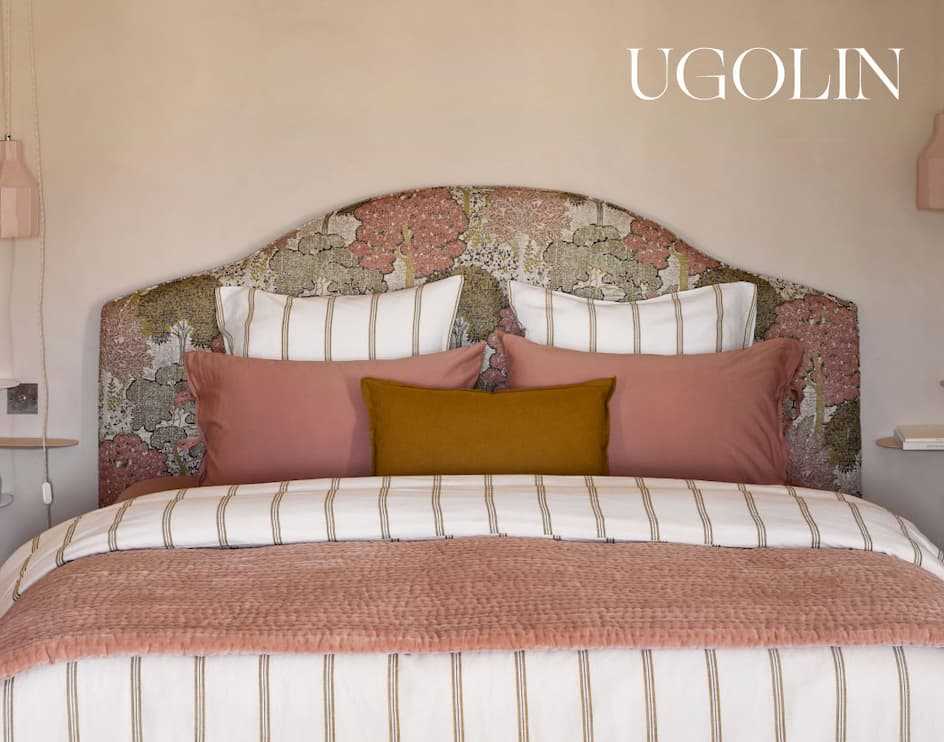 Parure de lit Ugolin blanc rayé moutarde