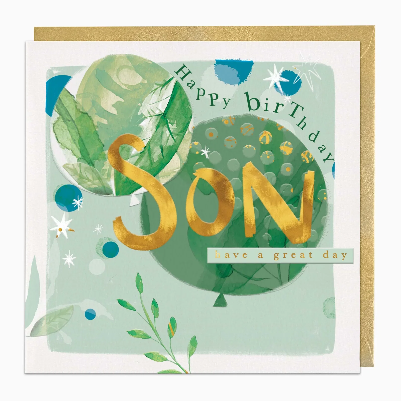 Image of H324 - Green Balloons Son Birthday Card