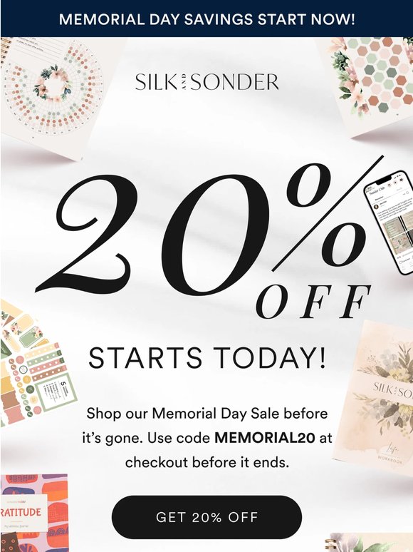 Your Memorial Day Deal: Get 20% off sitewide   💫