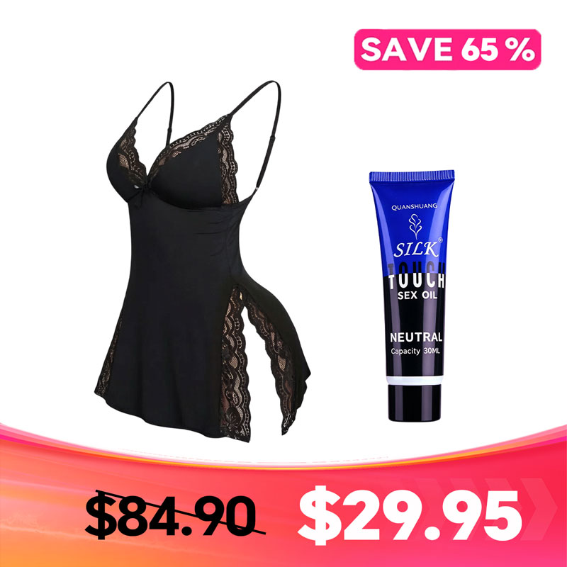 Essentials for a Seductive Night - Side Slit Nightgown and Massage Oil