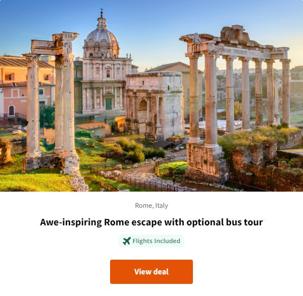 Awe-inspiring Rome escape with optional bus tour
