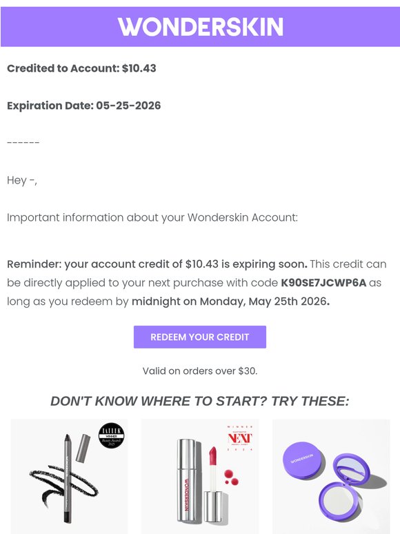 Account Update: Reminder You have $10.43 Credit
