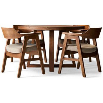 Mia 5 Piece Dining Set - Modern Round Table - 4 Upholstered Armchairs - Solid Hardwood Construction