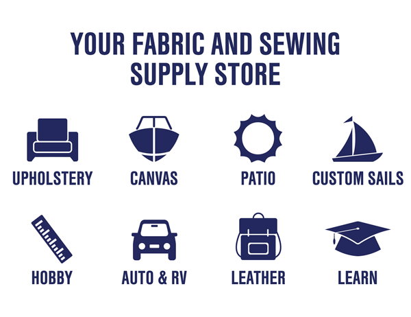 Shop by interest: Upholstery, Canvas, Patio, Custom Sails, Hobby, Auto & RV, Leather and Education.