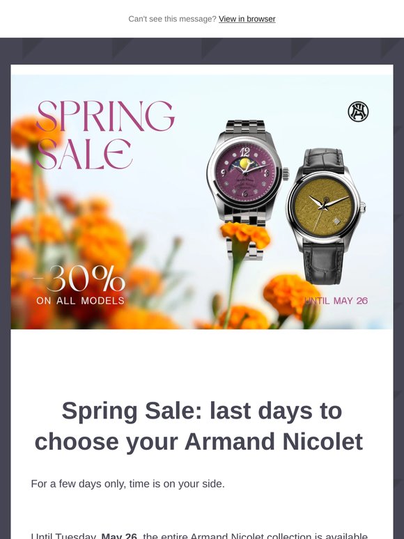 Last Days Spring Sale -30% off on all Armand Nicolet models