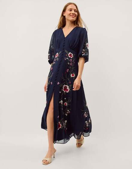 Emi Floral Embroidered Maxi Dress Blue