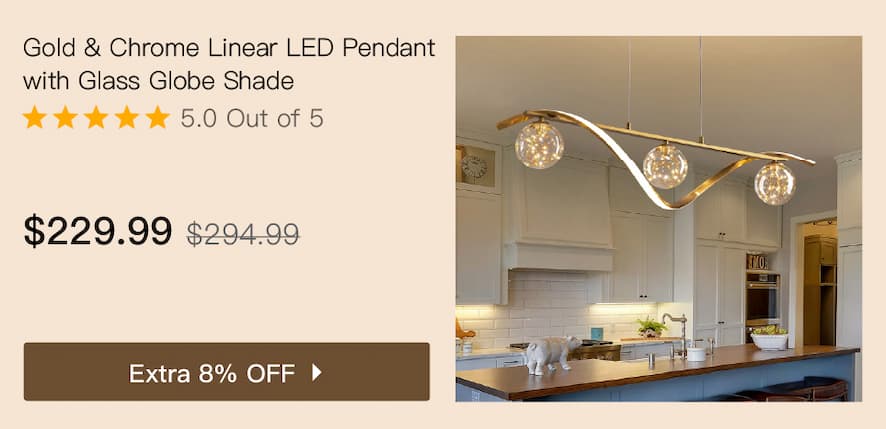 Gold & Chrome Linear LED Pendant with Glass Globe Shade