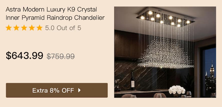 Astra Modern Luxury K9 Crystal Inner Pyramid Raindrop Rectangular Chandelier