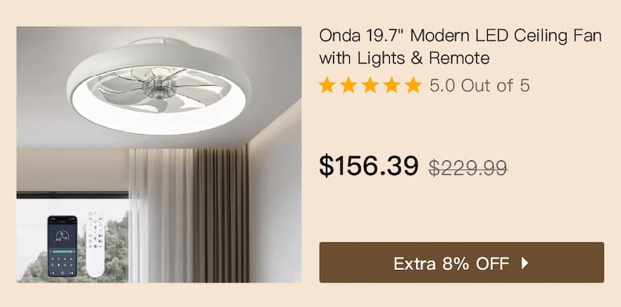 Onda 19.7" Modern LED Ceiling Fan with Lights & Remote