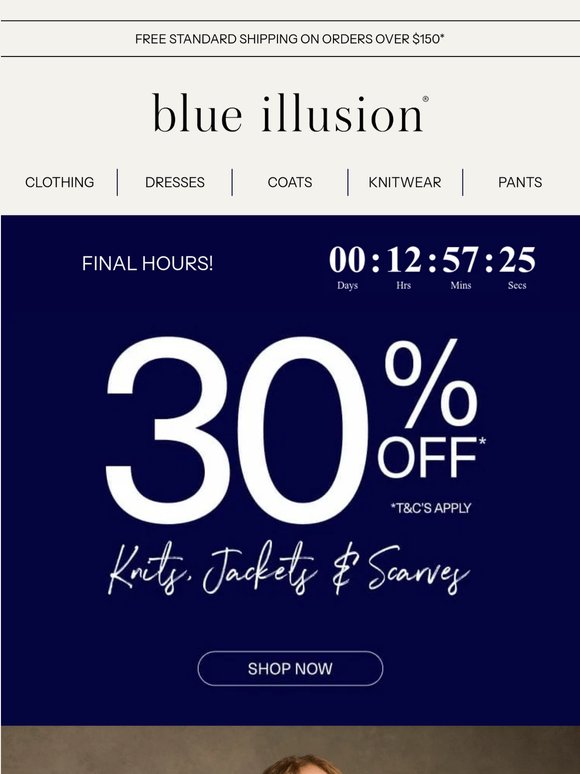 ENDS MIDNIGHT | 30% Off Knits, Jackets & Scarves