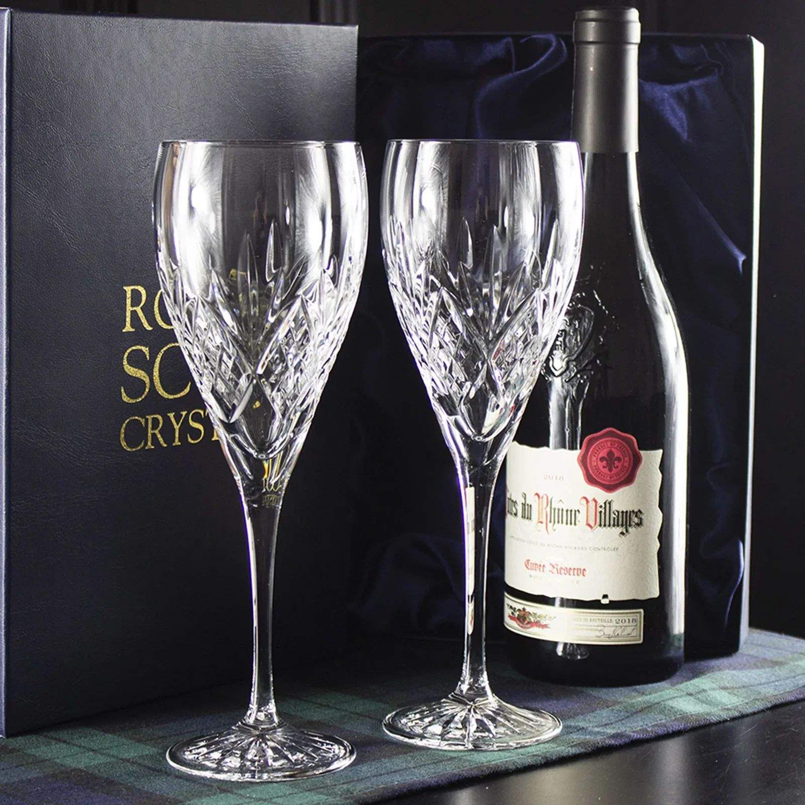 Image of Royal Scot Crystal Highland 2 Large Crystal Wine Glasses 238mm (Presentation Boxed)