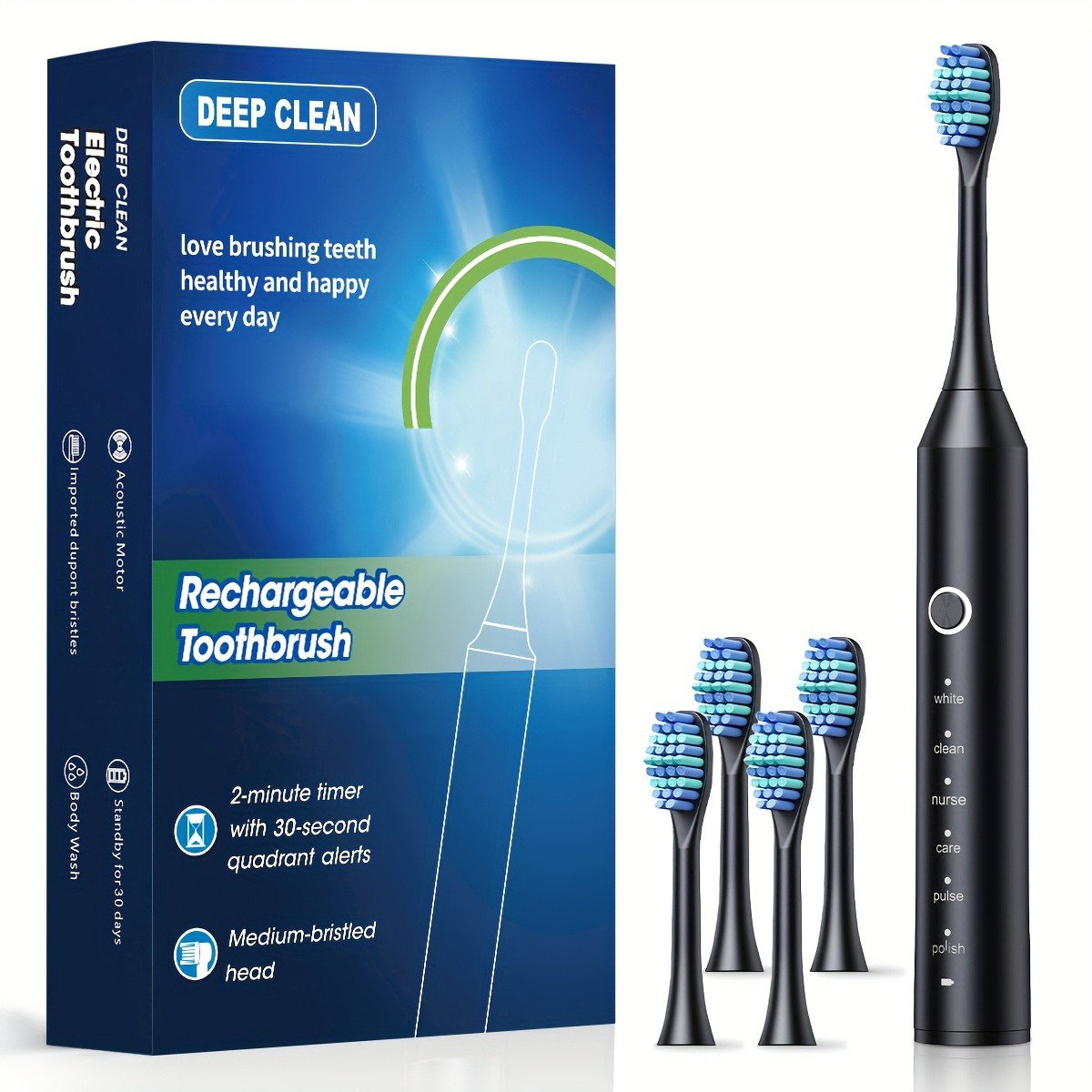 EvoDX Electric Rechargable Toothbrush With 4 Brush Heads - Black  - £11.99 delivered