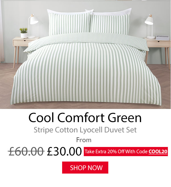 Cool Comfort Green Stripe Cotton Lyocell Duvet Set