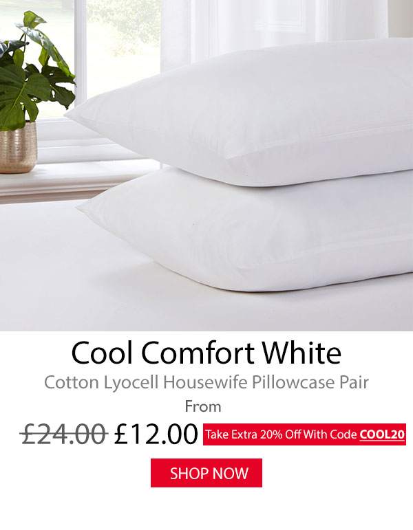 Cool Comfort White Cotton Lyocell Housewife Pillowcases (Pair)