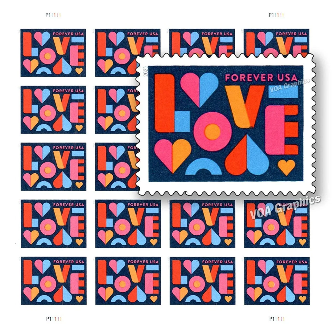USPS LOVE 2021 Forever Stamps - Sheet of 20 Postage Stamps