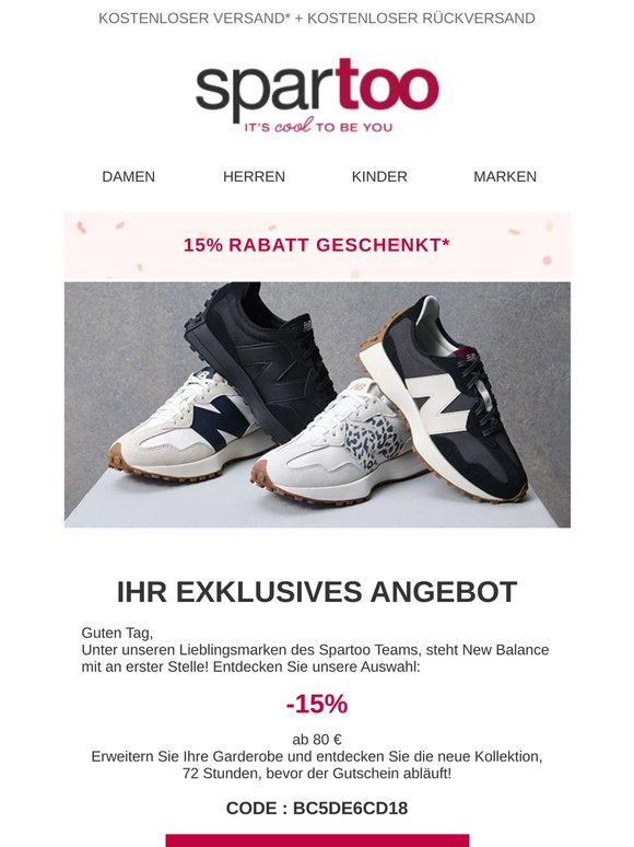 ☝ Sonderangebot: 15% Rabatt auf die Marke New Balance: Sie dürfen schwach werden.