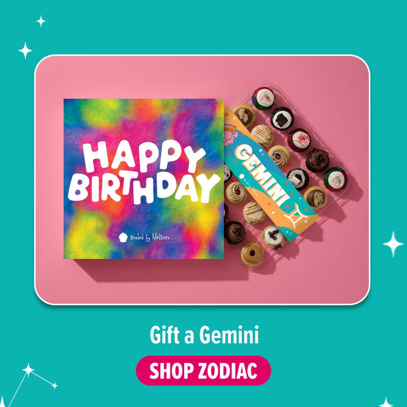 Gift a Gemini! Shop a birthday gift box 25-pack with zodiac cupcakes now.