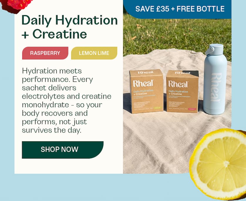 Daily Hydration + Creatine. Hydration meets performance. Every sachet delivers electrolytes and creatine monohydrate — so your body recovers and performs, not just survives the day. Save £35 + FREE bottle. 