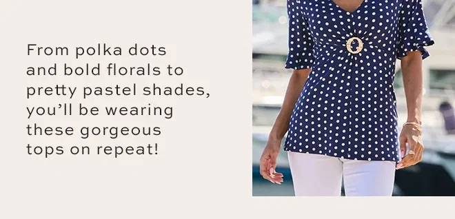 Navy Blue & White Polka Dot Print Ring Detail Top