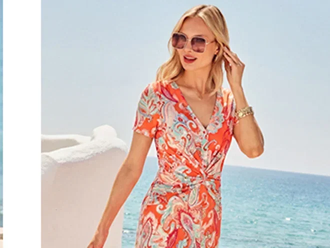 Pink & Orange Paisley Print Twist Front Midi Dress
