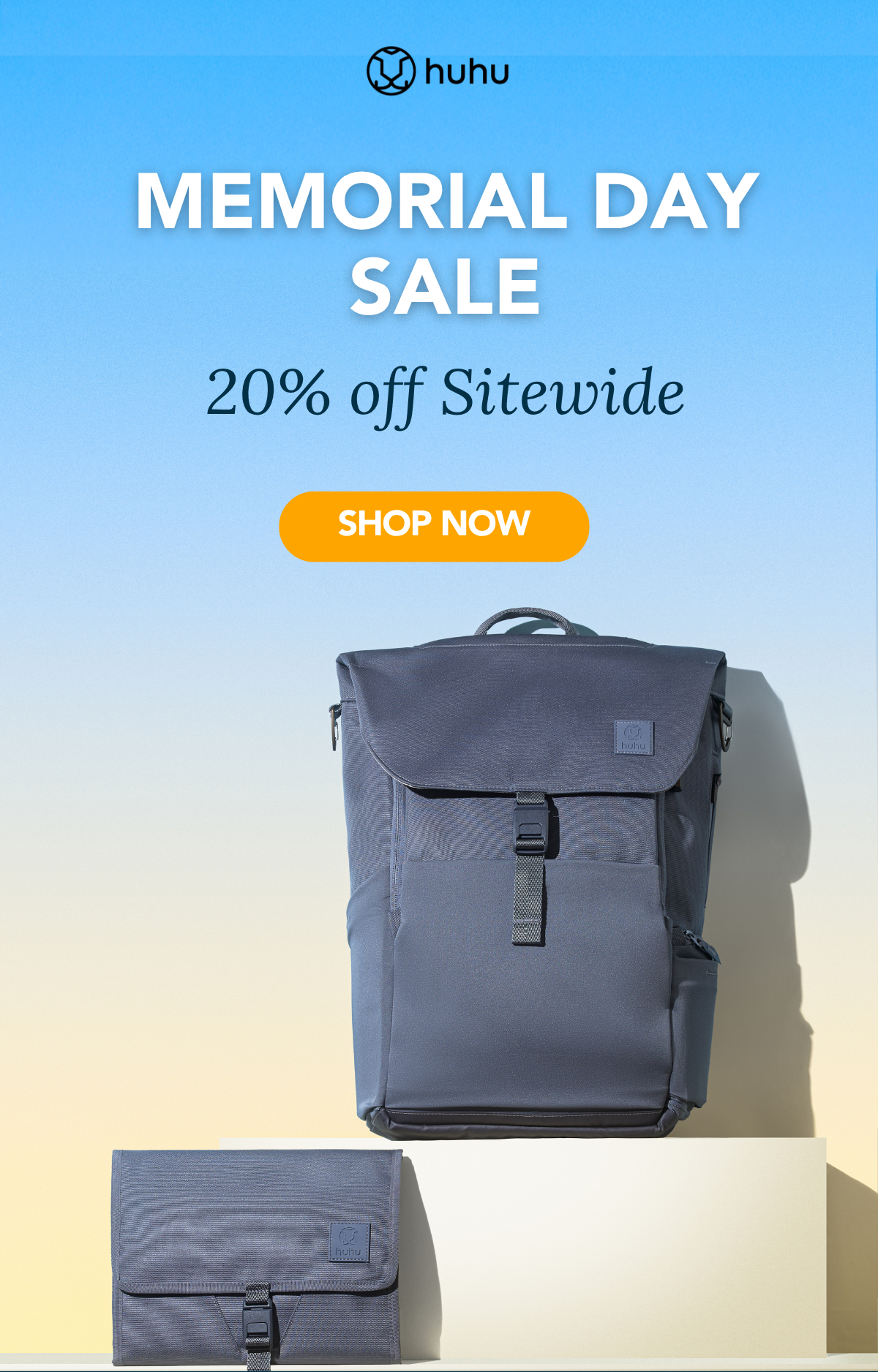 collection of backpacks and wallet boxes against beige background