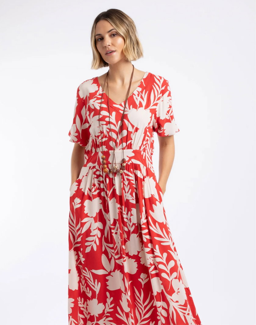 Dilsha Printed Midi Dress Radical Red