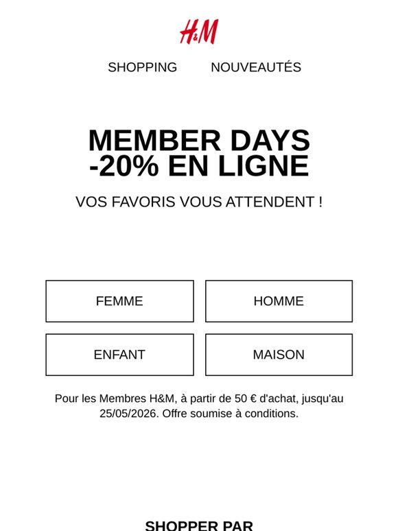 -20% en ligne : shoppez vos favoris