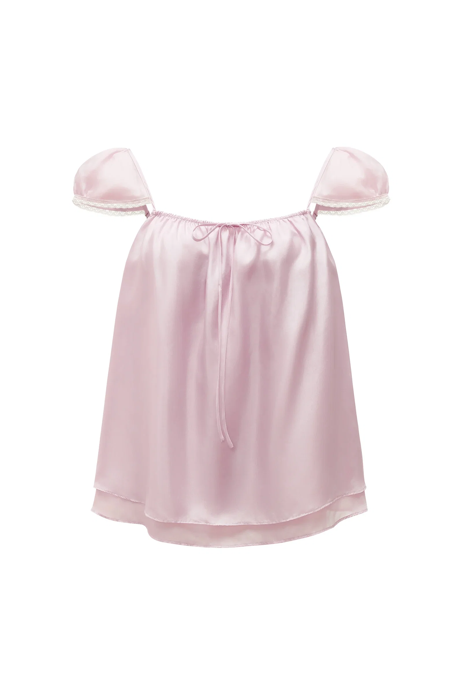 PAJA Out After Brunch Mulberry Silk Ruffle Sleeve Drawstring Top