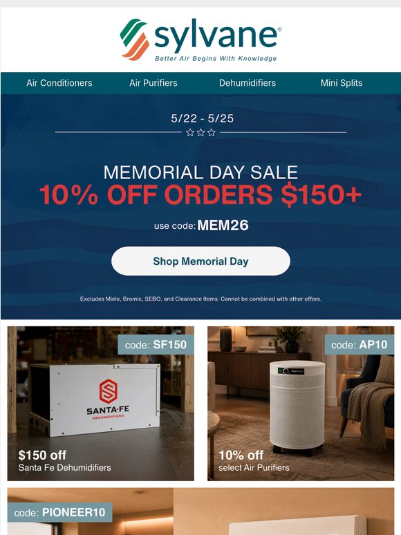 10% Off Sitewide Orders $150+ for Memorial Day