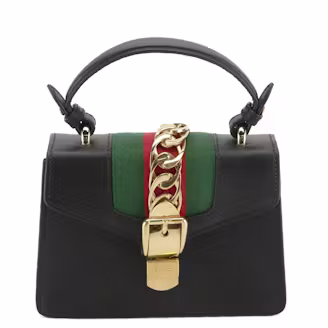 Gucci Sylvie Mini Black Leather Top Handle Convertible Bag