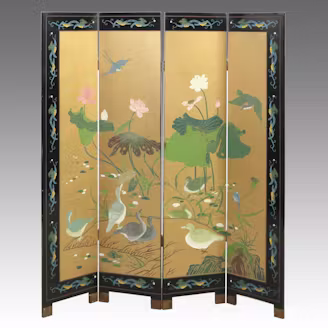 Chinese Four-Panel Reversible Lacquered Room Divider, Late 20th Century