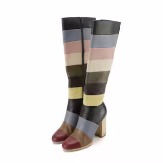 Valentino Garavani Multicolored Striped Leather Knee High Boots With Box