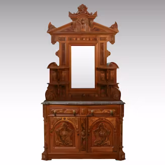 Eastlake Carved Walnut and Burled Buffet, Late 19th Century