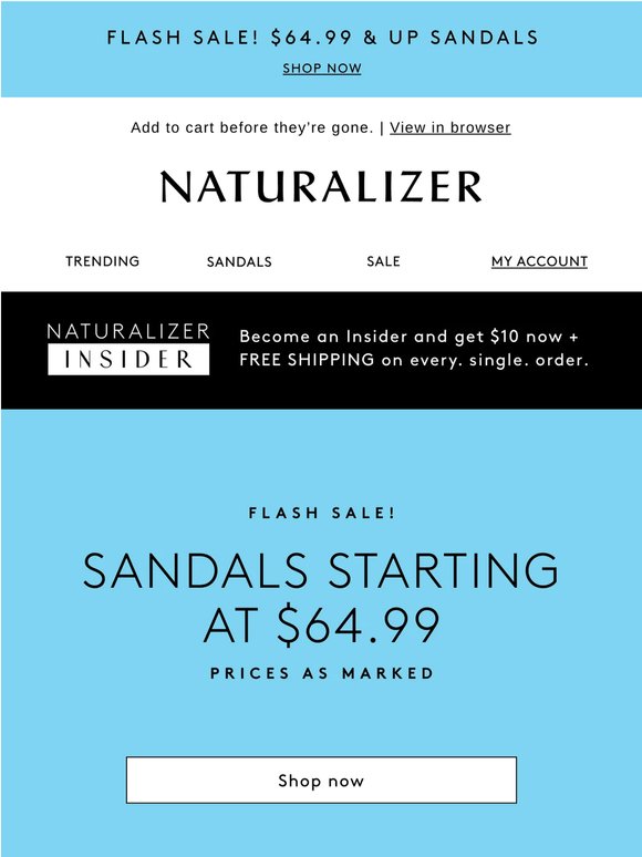 Flash sale: sandals from $64.99