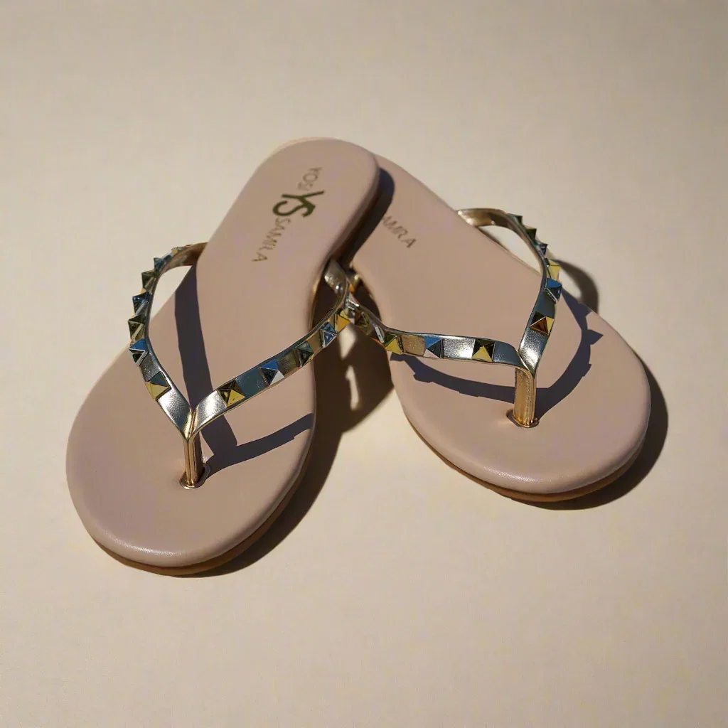 Image of Rivington Stud Flip Flop in Beige Metallic